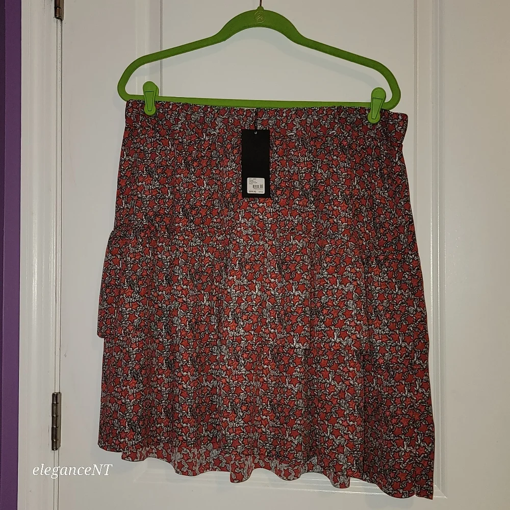 Lane Bryant 2 Layer Ruffle Starry Red/Black/White Lined Skirt Sz: 14/16 NWT